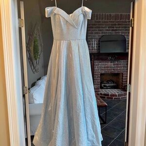 GLO Jeans Blue Pleated Gown with Flutter Sleeves